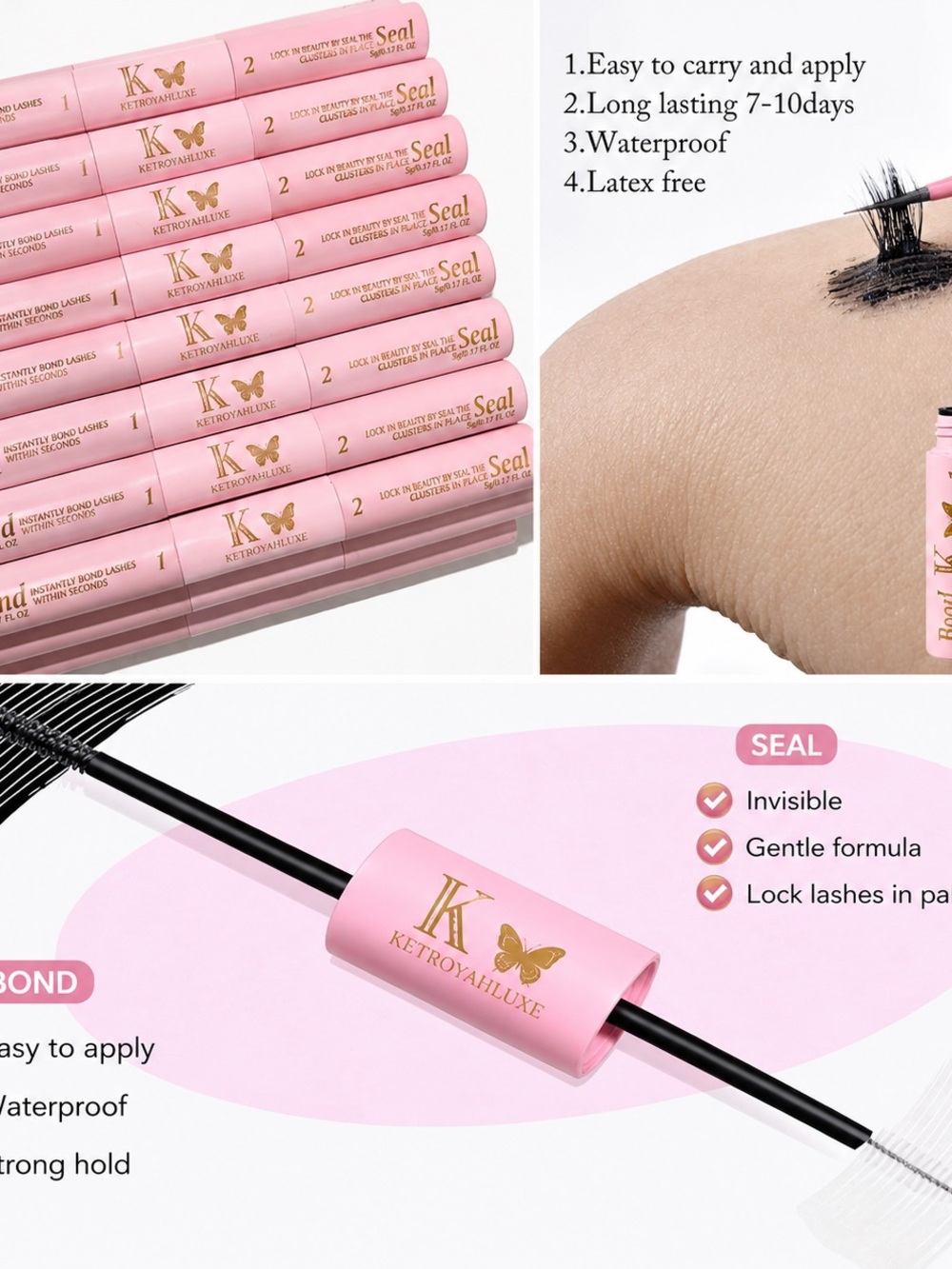 KetroyaHluxe Lash Seal & Bond - Pink Lash Adhesive Set